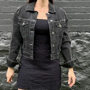 Rider Copper Black Studded Cropped Denim Jacket Size XL